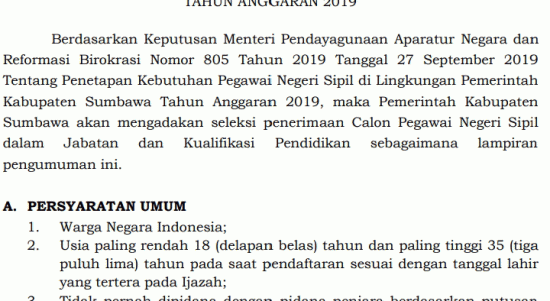 Seleksi CPNS Kabupaten Sumbawa 2019